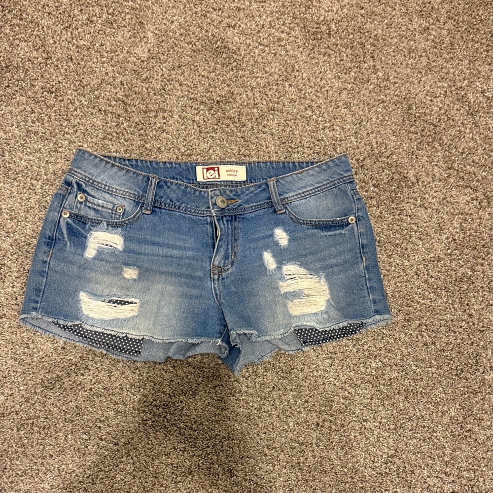 lei Women's Distressed Light Blue Denim Shorts with Frayed Hem